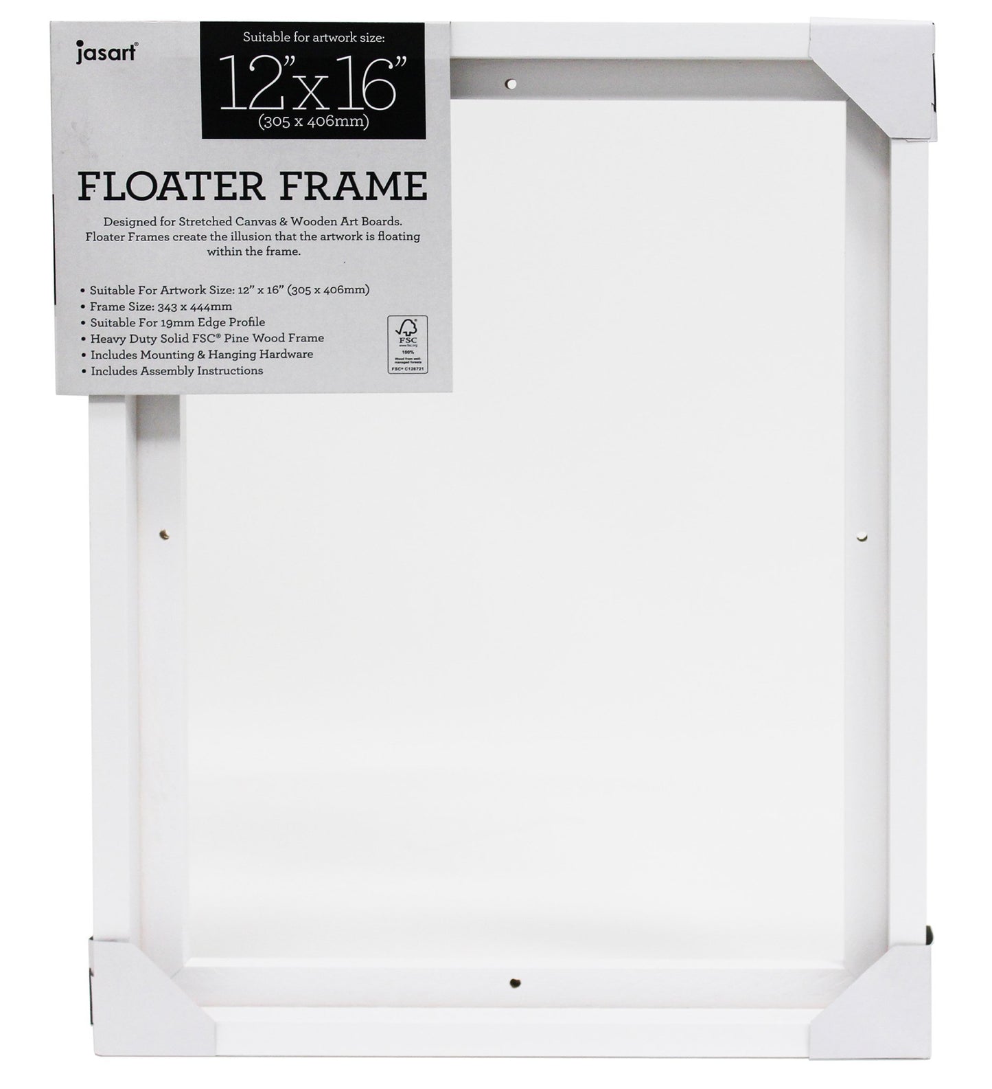 Jasart Floater Frame Thin Edge 12 x 16" White (30.5cm x 40.7cm)