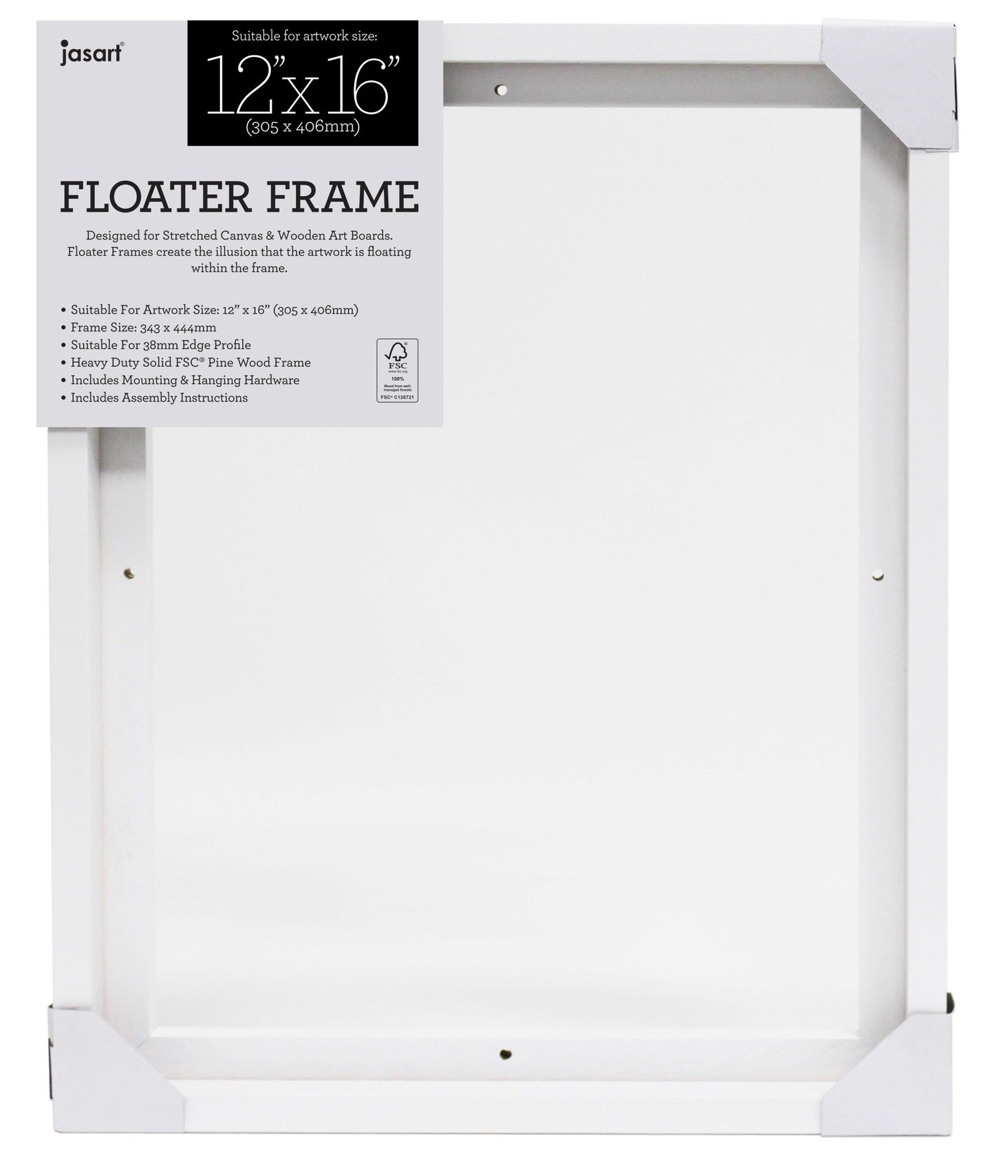 Jasart Floater Frame Thick Edge 12 x 16" White (30.5cm x 40.7cm)