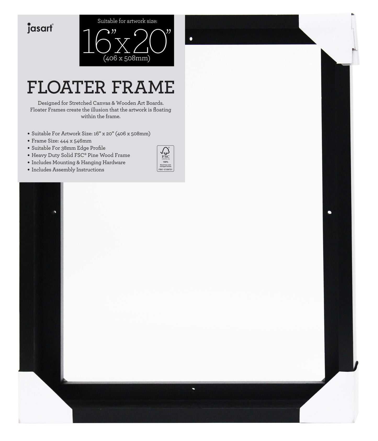 Jasart Floater Frame Thick Edge 16 x 20" Black (40.7cm x 50.9cm)