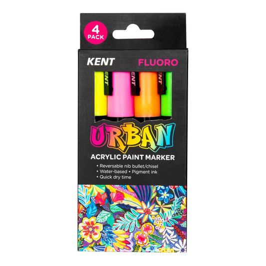 Kent Urban Paint Marker 6mm Nib Fluoro 4 Pack
