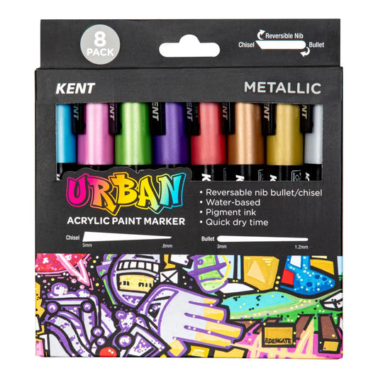 Kent Urban Paint Marker 6mm Nib Metallic 8 Pack