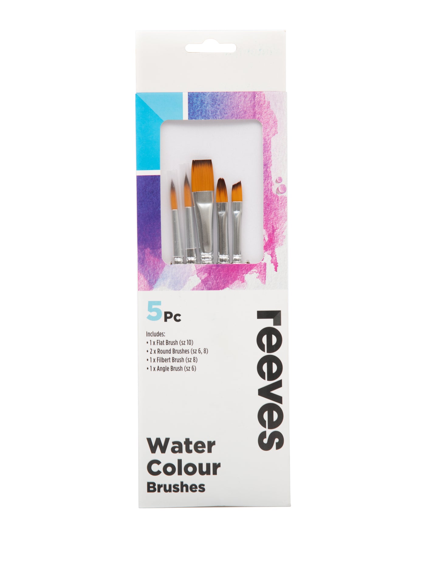 Reeves Short Handle Set Of 5 (Round 6,8. Flat 10. Angle 6. Filbert 8)