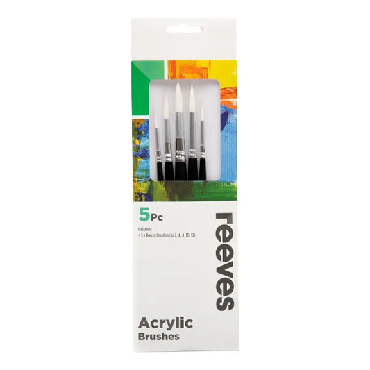 Reeves Acrylic Brush White Synthetic Short Handle 5pc (Round 2,4,8,10 &12)