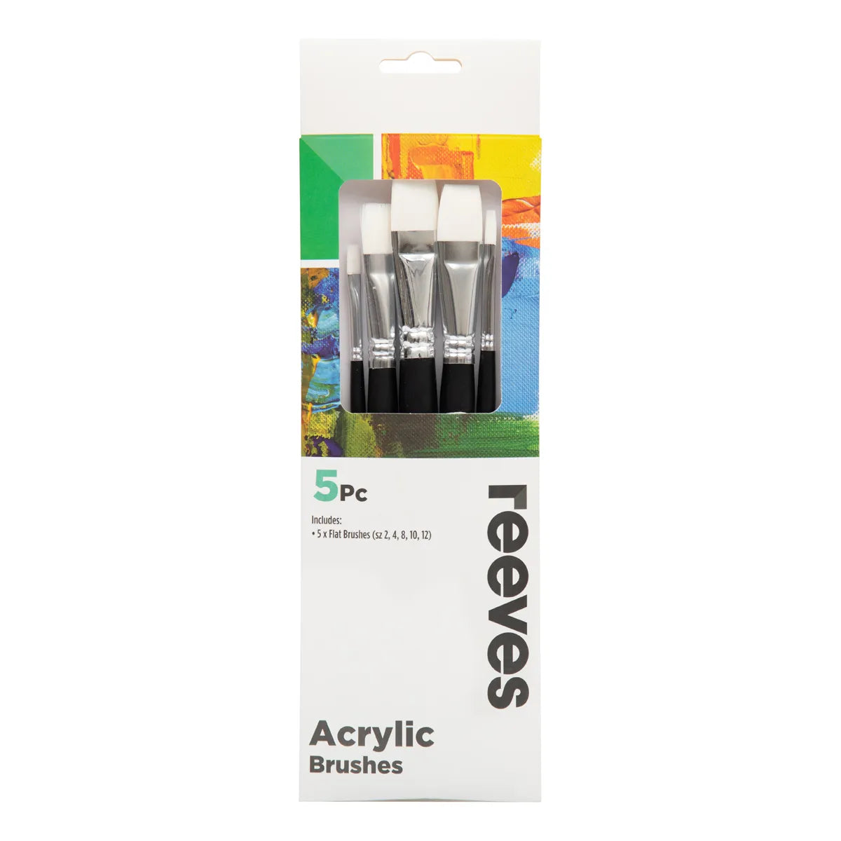 Reeves Acrylic Brush White Synthetic Short Handle 5pc (Flat 2,4,8,10 &12)
