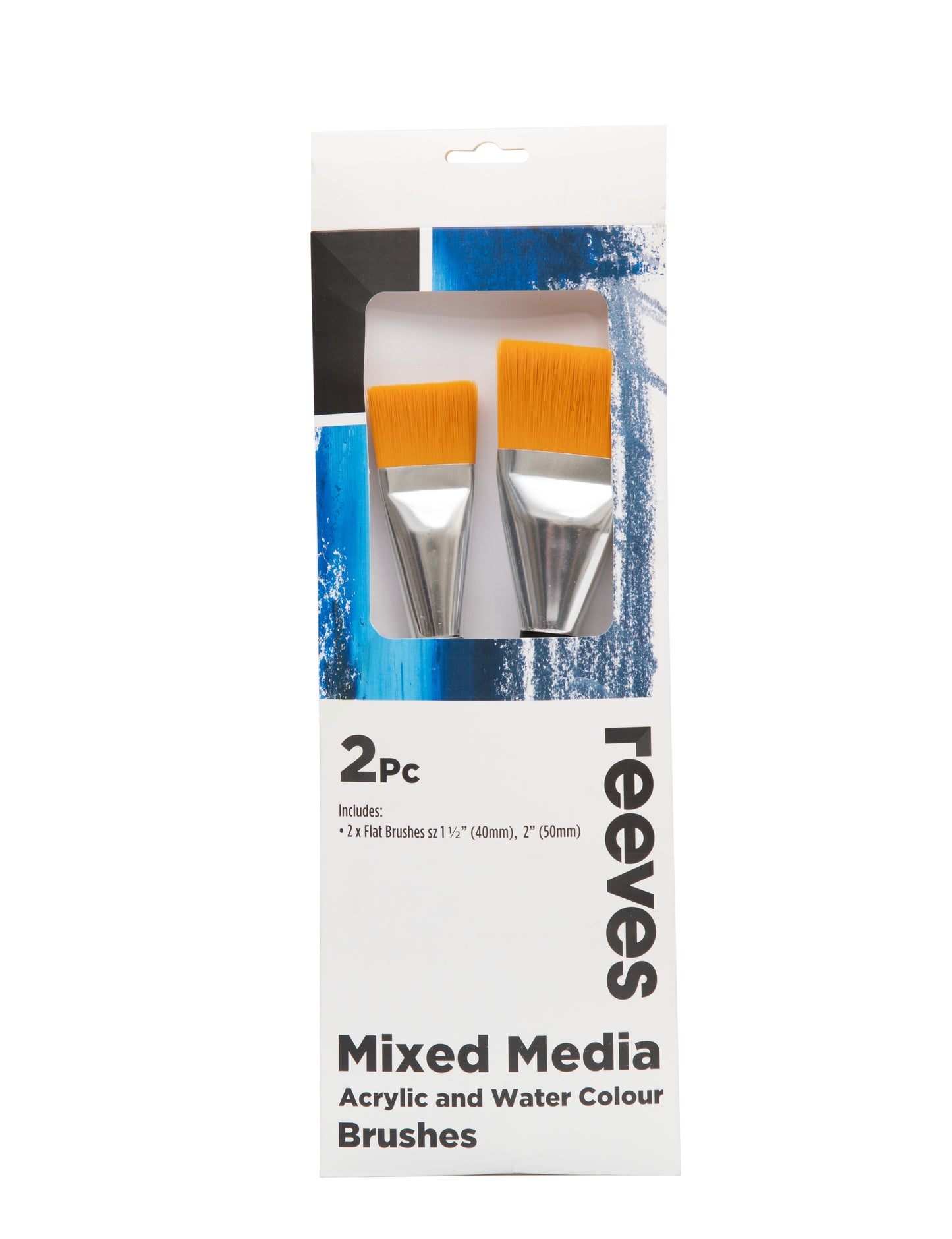 Reeves Mixed Media Brush Set Gold Synthetic Long Handle Large 2pc (1.5" and 2")