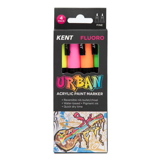 Kent Urban Paint Marker 3mm Nib Fluoro 4 Pack