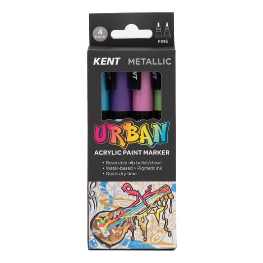 Kent Urban Paint Marker 3mm Nib Metallic 4 Pack
