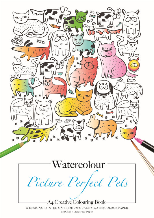 Colouring Book Watercolour 200gsm 12 Sheets - Picture Perfect Pets