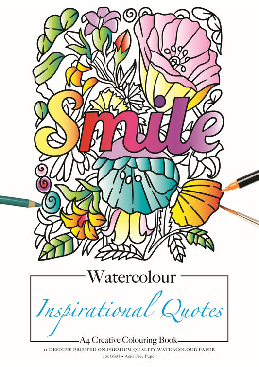 Colouring Book Watercolour 200gsm 12 Sheets - Inspirational Quotes