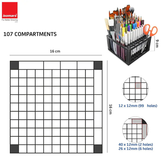 Art Tool Holder Black 107 Holes 9 x 16cm
