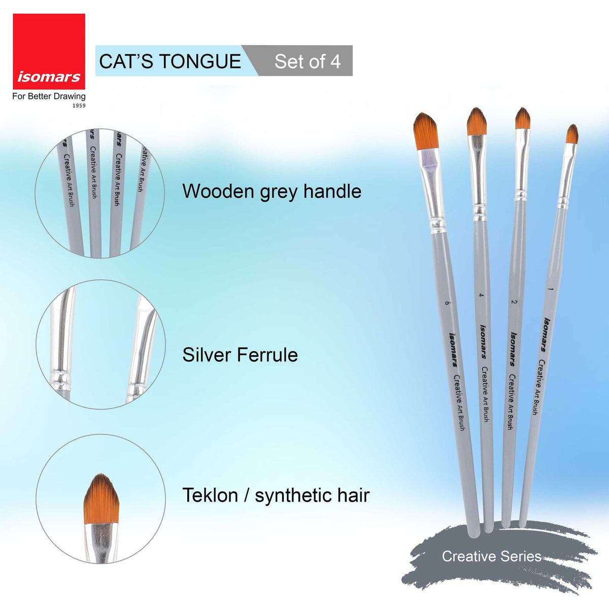 Isomars Creative Cats Tongue Brush Set of 4 (Taklon)