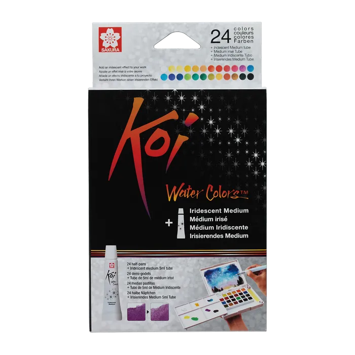Koi Watercolour Pocket Field Sketch Box 24 colours + Iridescent Medium