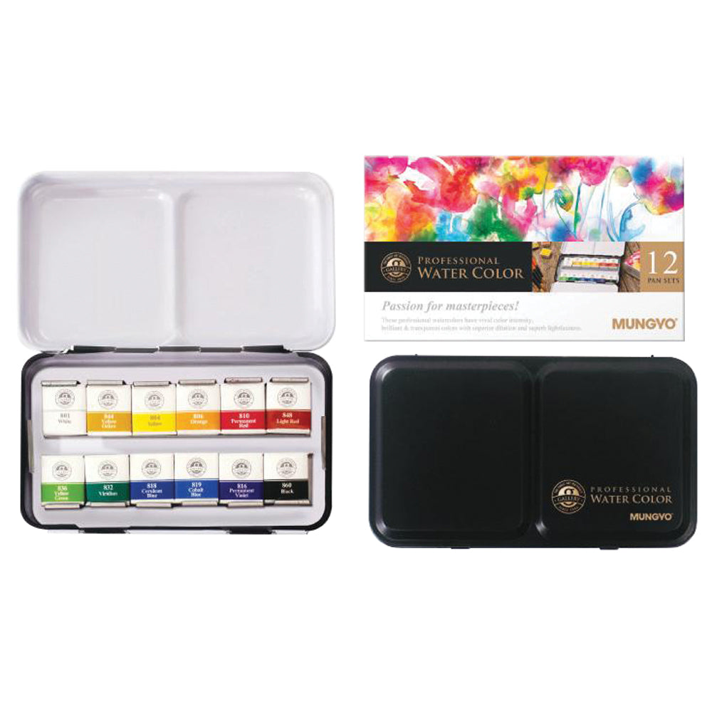 Mungyo Professional Watercolour Tin 12 x 1/2 Pans