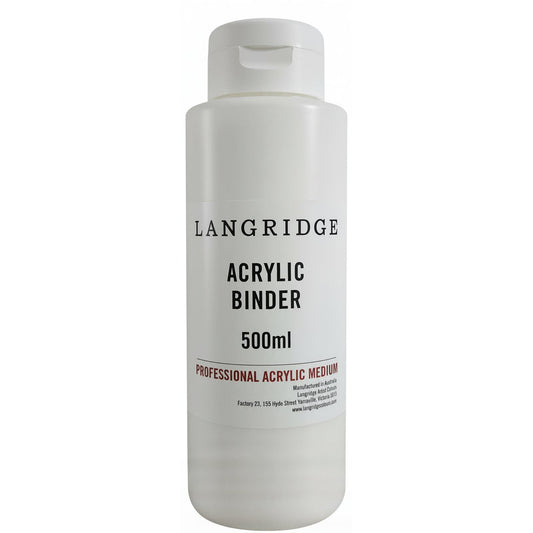 Bottle of Langridge Acrylic Binder with 500ml capacity on a white background