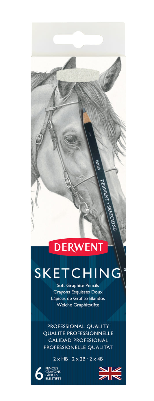 Derwent Sketching Graphite Pencils Tin 6 (2 Each Grade + Sharpener)