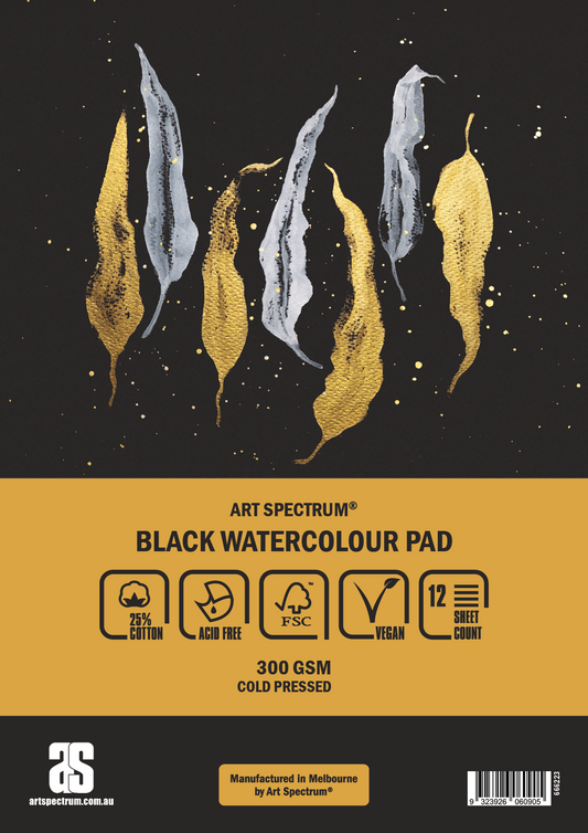 Art Spectrum® 25% Cotton BLACK Watercolour 300gsm Pad – 12 sheets A3