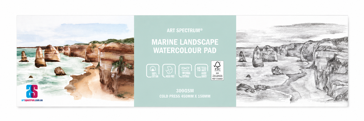 AS Marine Landscape Watercolour Pad, 300gsm, 450x150mm, 12 Sheet
