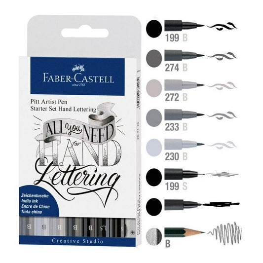 Faber Pitt Artist Pen 9 Wallet Black & Grey Hand Lettering Set