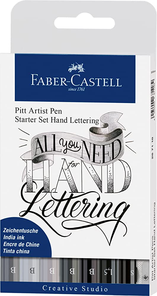 Faber Pitt Artist Pen 9 Wallet Black & Grey Hand Lettering Set