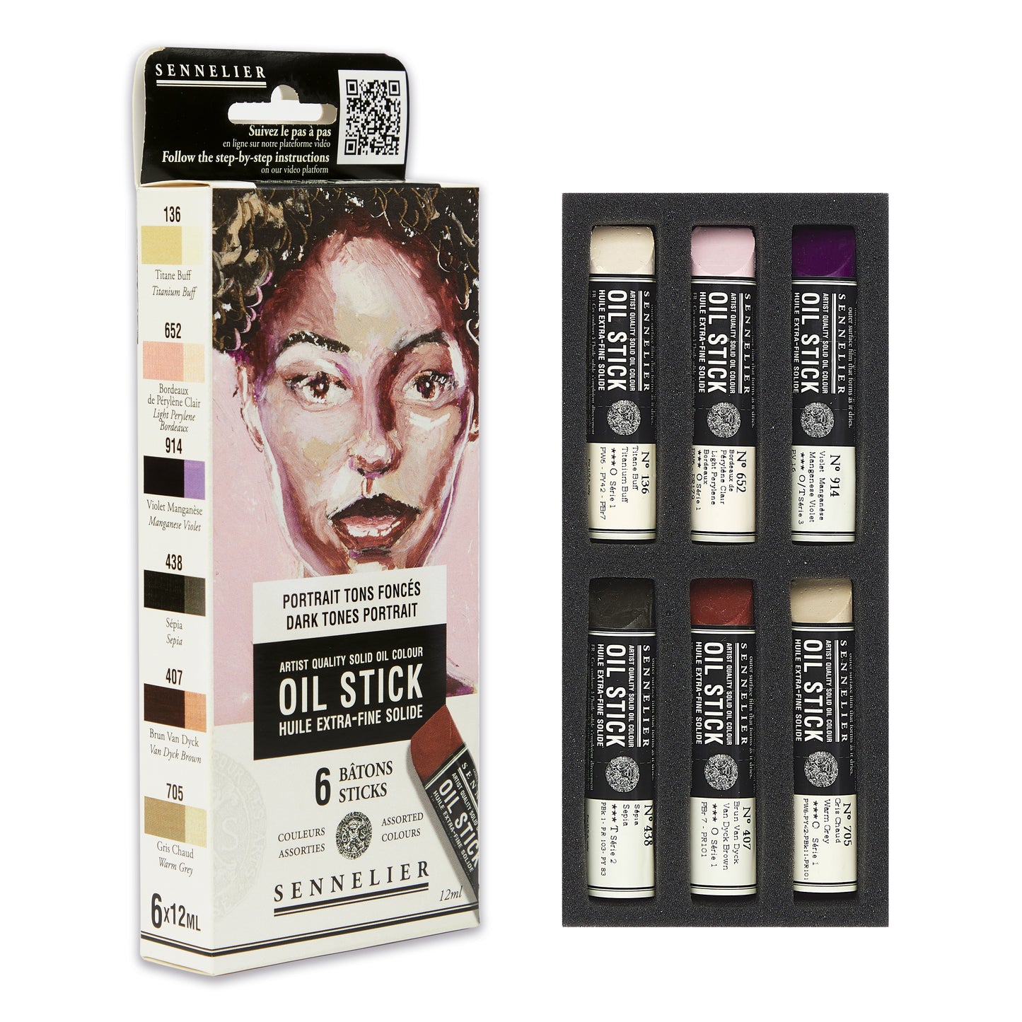 Sennelier Artist Oil Paint Stick Set 6 x 12ml Dark Portrait Tones