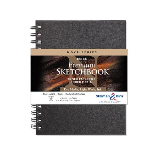 STILLMAN & BIRN NOVA SERIES WIREBOUND SKETCHBOOK 150gsm BEIGE PAPER 6x8 Inch PORTRAIT 50 sheets.