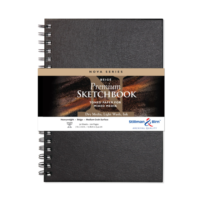 STILLMAN & BIRN NOVA SERIES WIREBOUND SKETCHBOOK 150gsm BEIGE PAPER 7x10 Inch PORTRAIT 50 sheets.