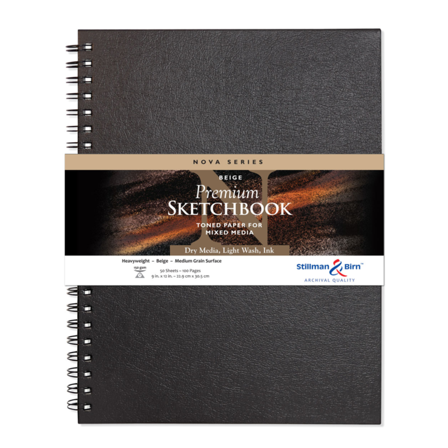 STILLMAN & BIRN NOVA SERIES WIREBOUND SKETCHBOOK 150gsm BEIGE PAPER 9x12 Inch PORTRAIT 50 sheets.