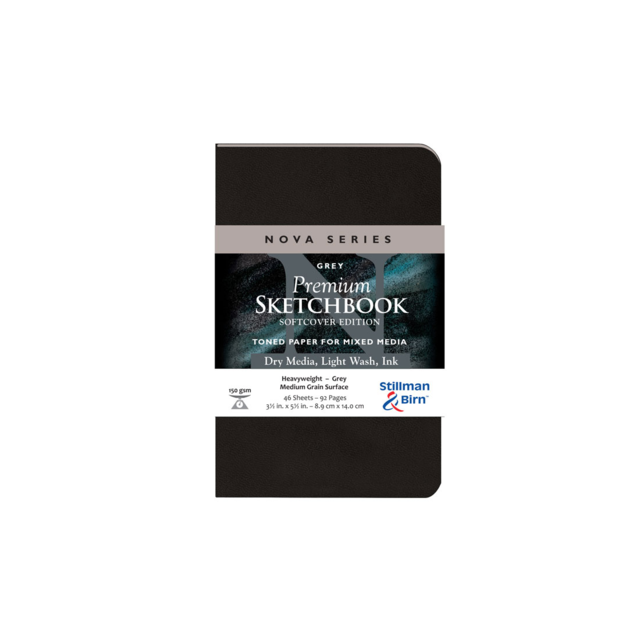 STILLMAN & BIRN NOVA SERIES SOFTCOVER SKETCHBOOK GREY 150gsm 3.5x5.5 Inch PORTRAIT 46 sheets.