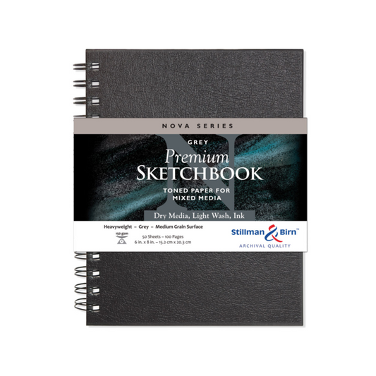 STILLMAN & BIRN NOVA SERIES WIREDBOUND SKETCHBOOK GREY PAPER 150gsm 6x8 Inch PORTRAIT 50 sheets.