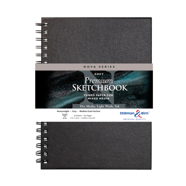 STILLMAN & BIRN NOVA SERIES WIREDBOUND SKETCHBOOK GREY PAPER 150gsm 7x10 Inch PORTRAIT 50 sheets.