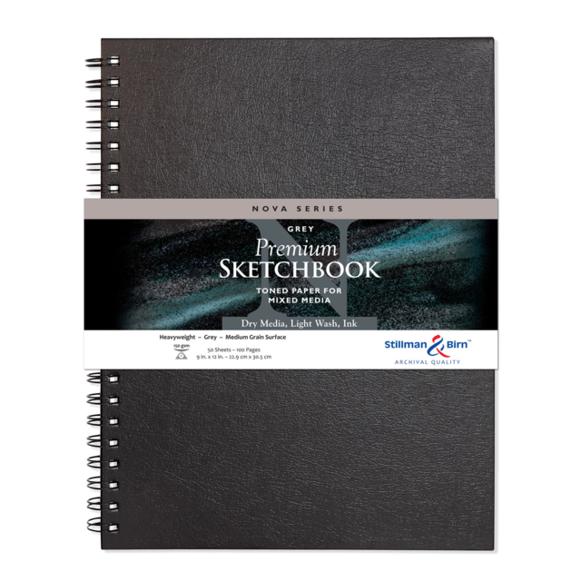STILLMAN & BIRN NOVA SERIES WIREDBOUND SKETCHBOOK GREY PAPER 150gsm 9x12 Inch PORTRAIT 50 sheets