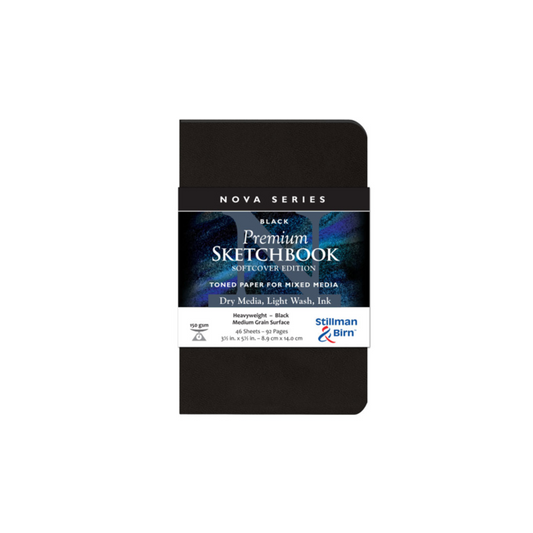 STILLMAN & BIRN NOVA SERIES SOFTCOVER SKETCHBOOK BLACK 150gsm 3.5x5.5 Inch PORTRAIT 46 sheets.