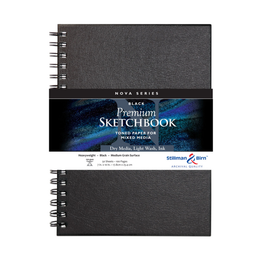 STILLMAN & BIRN NOVA SERIES WIREBOUND SKETCHBOOK BLACK PAPER 150gsm 7x10 Inch PORTRAIT 50 sheets.