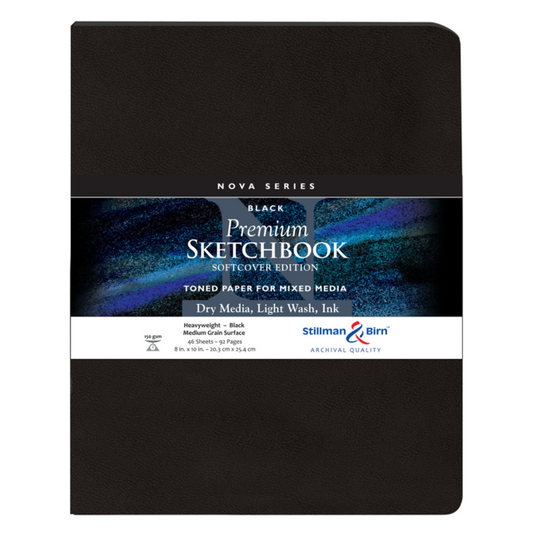 STILLMAN & BIRN NOVA SERIES SOFTCOVER SKETCHBOOK BLACK 150gsm 8x10 Inch PORTRAIT 46 sheets.