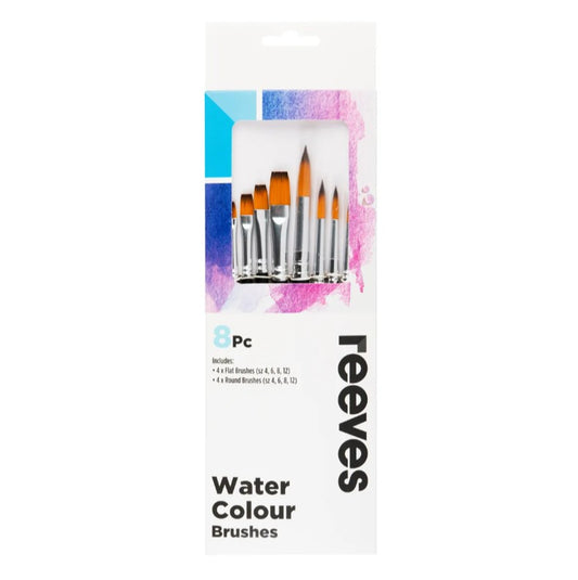 Reeves Water Colour Brush Short Handle Set Of 8 (No. 4, 6, 8 & 12 Round; No. 4, 6, 8 & 12 Flat)