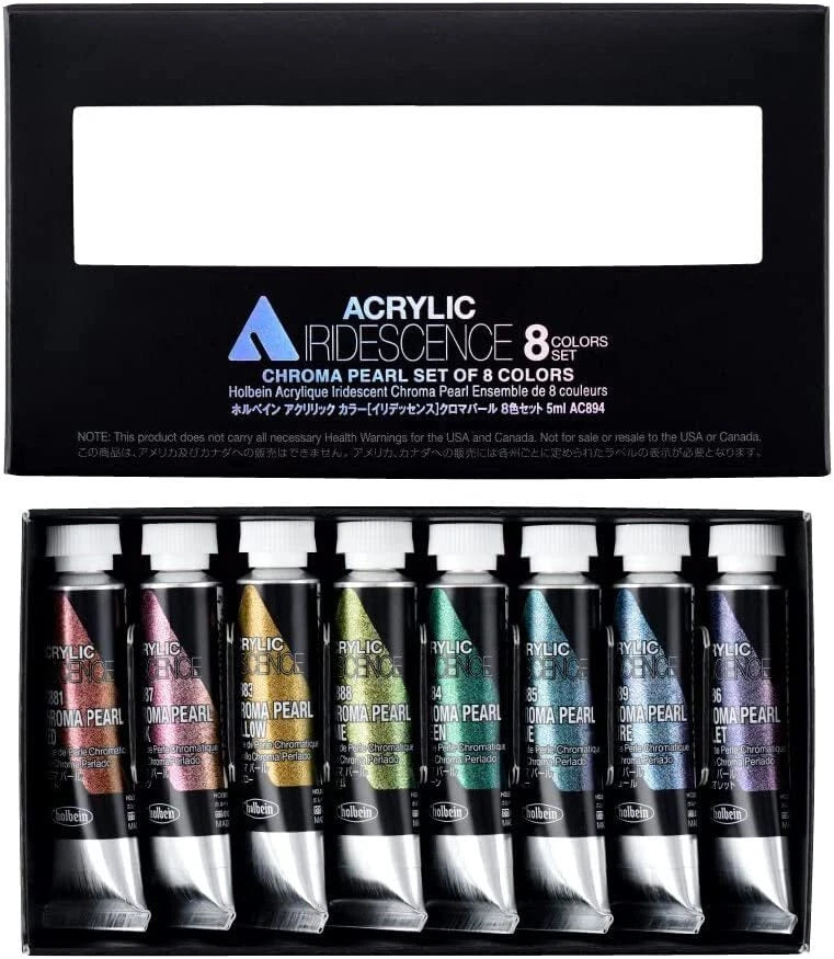 Holbein Acrylic Color Iridescence Chroma Pearl Set of 8 Colors 5ml Tubes AC894