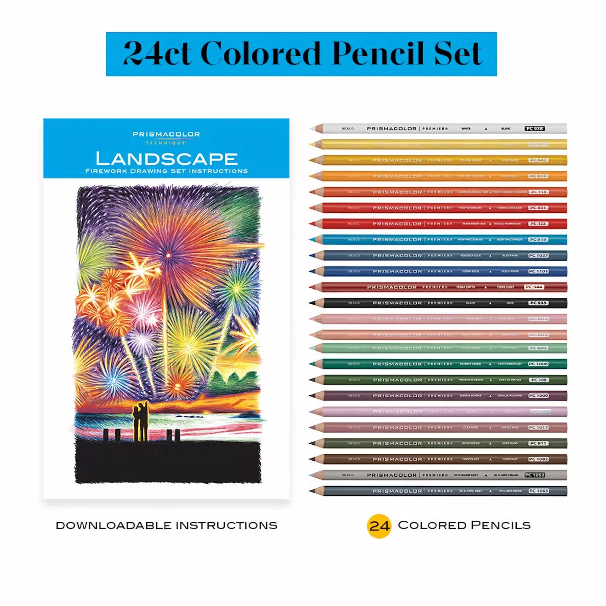 Prismacolor Premier Coloured Pencils Techniques Fireworks Drawing Tin 24
