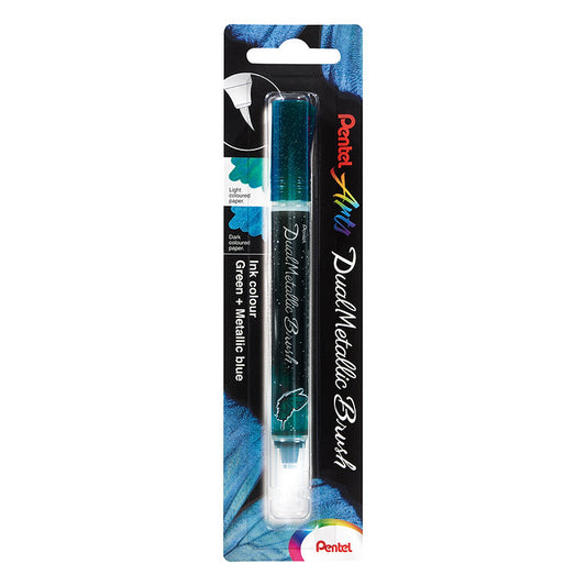 Pentel Dual Metallic Brush Pen Green & Metallic Blue