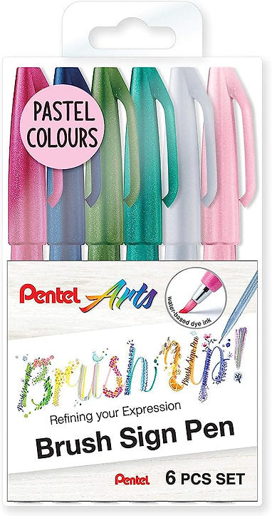Pentel Brush Sign Pen Pastel Colours 6 set