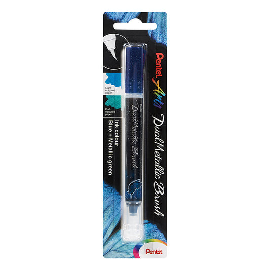 Pentel Dual Metallic Brush Pen Blue & Metallic Green