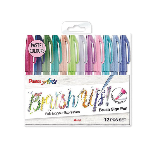 Pentel Brush Sign Pen Pastel Colours 12 set