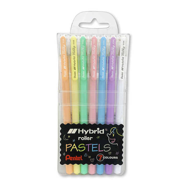 Pentel Hybrid Milky Gel Pastel Pens 0.88 Wallet of 7