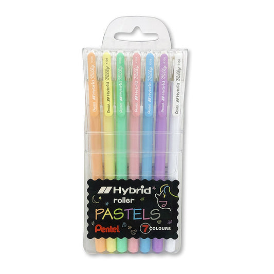 Pentel Hybrid Milky Gel Pastel Pens 0.88 Wallet of 7