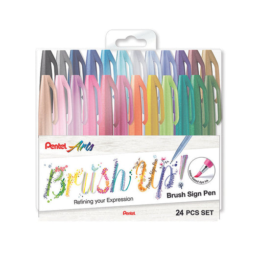 Pentel Brush Sign Pen Assorted Standard Colours 24 set