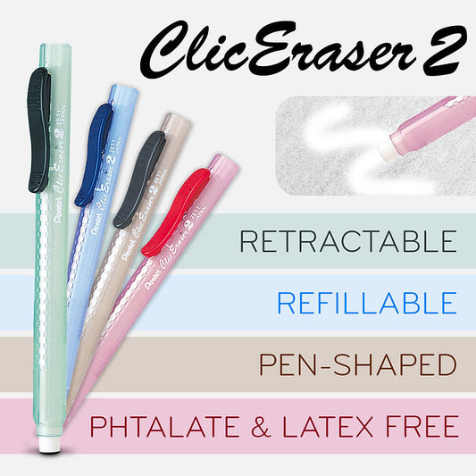 Pentel Clic Eraser 2 Retractable Eraser - Pink