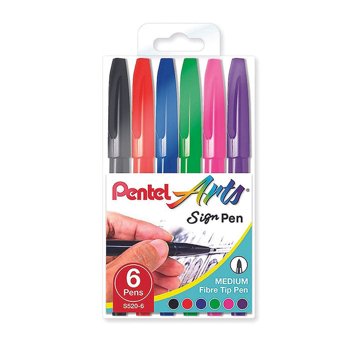 Pentel Sign Pen 0.8mm Wallet of 6