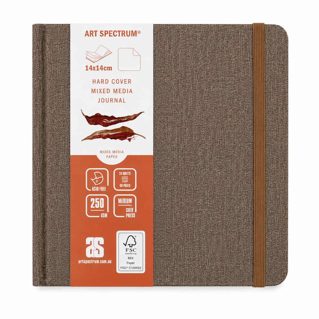 AS Watercolour Hard Cover Mixed Media Journal Tan Linen 250gsm 14 x 14cm
