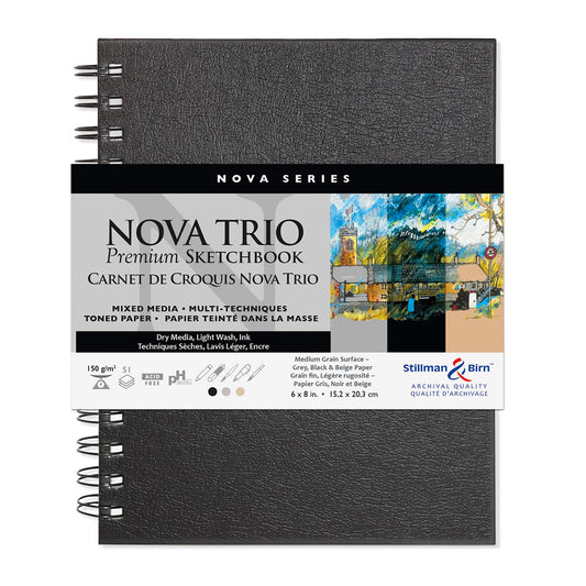 STILLMAN & BIRN NOVA TRIO SERIES WIREBOUND SKETCHBOOK 150gsm 6x8 Inch PORTRAIT 51 sheets.