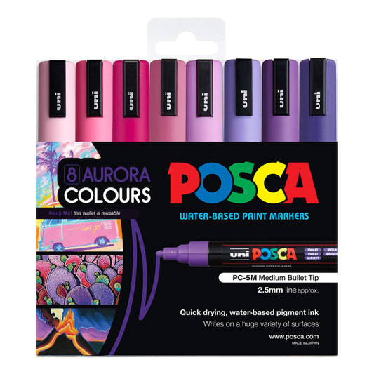 Uni Posca PC-5M Bullet Tip 2.5mm Aurora Colours 8 Set