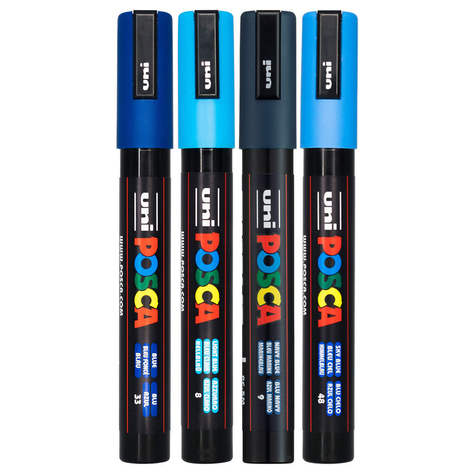 Uni Posca PC-5M Bullet Tip 2.5mm Blue Shades 4 Set